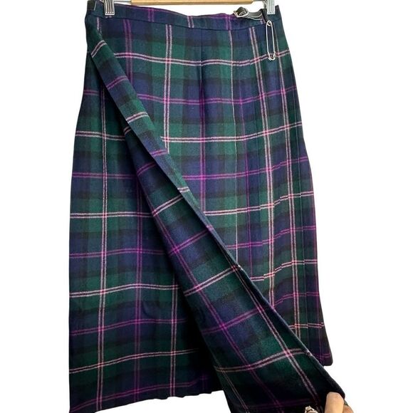 BLARNEY Woollen Mills Wool Pleated Plaid Skirt Size 14 - Picture 1 of 13